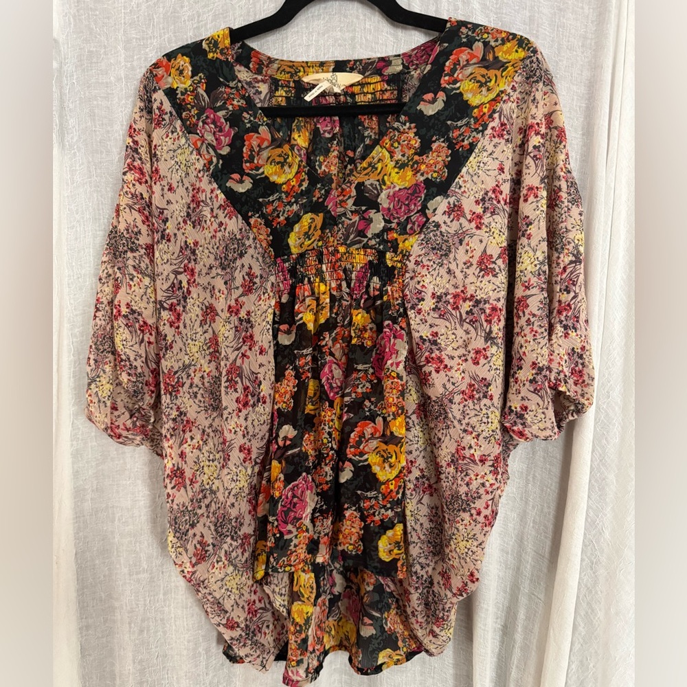 Black Poppy Floral Flowy Shirt Sz L GUC